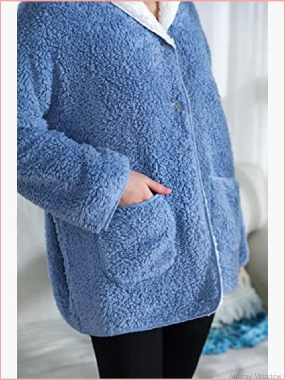 Plush Reversible Sherpa Button Front Bed Jacket Long Sleeve Shawl Collar